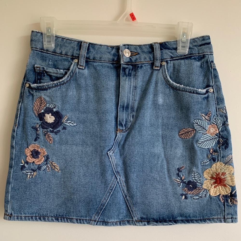 Mango floral denim skirt